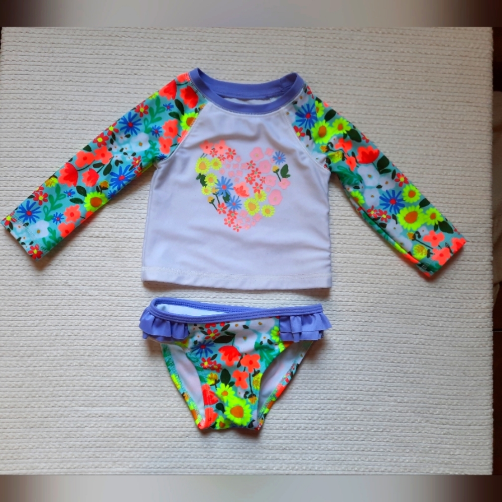 Cat & Jack Swimsuit Baby 12 Months, Long Sleeve Sunshirt Swimsuit, 2 Piece Suit